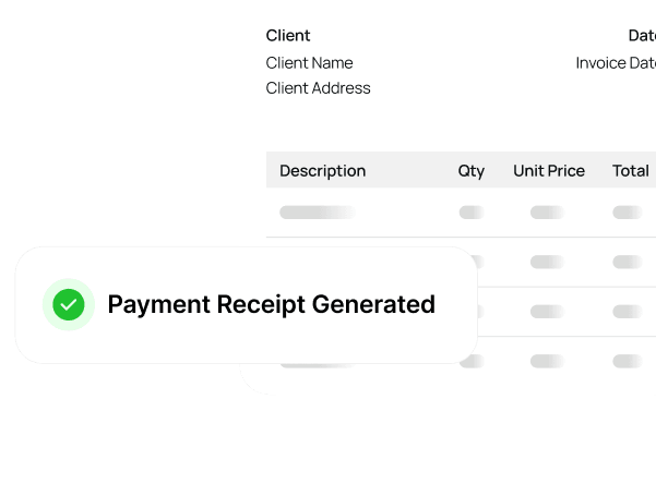 Peko receipt view with a confirmation that a payment receipt has been generated